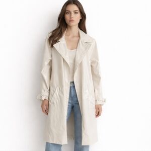 Suzy Shier | Y2K Ivory Beige Patent Mid Length Trench Coat